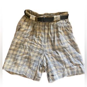 Vintage 90s fundamental things plaid long Bermuda shorts with belt Sz 6